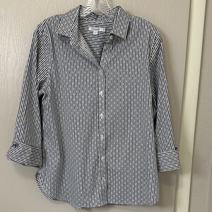 Chico’s Blue and White Striped no iron shirt